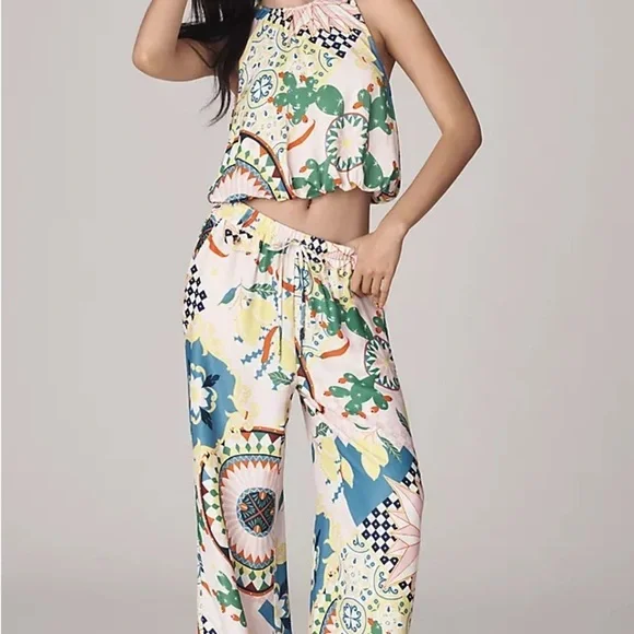 Anthropologie Wide Leg Multicolor Pants Vibrant Abstract Design - Picture 3 of 10